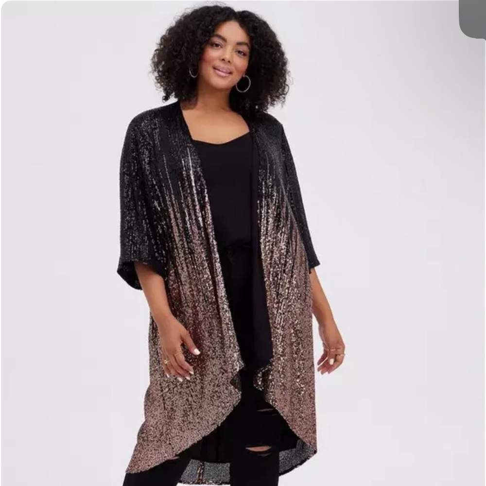 torrid Black to Rose Gold Ombre Sequin Duster Blazer